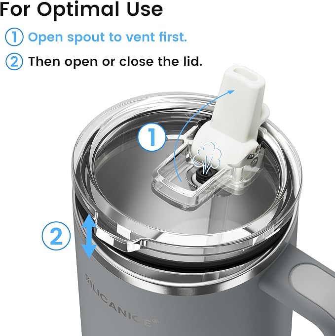 For Travel & Gym – Never Drink from a Moldy Lid Again: 40oz Hygienic Tumbler, 100% Leakproof Lid & Removable Foldable Spout. Reinforced Base, Fits Cup Holders - Gray