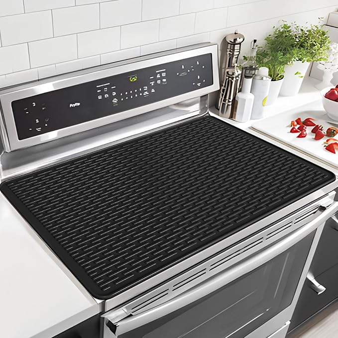 LOPNUR Thick Electric Stove Cover for Stove Top, 29.9"x20.9" Silicone Stove Mat for Glass Top Stove Cover, Heat Resistant Induction Cooktop Protector, Non-Slip Kitchen Glass Cooktop Protector, Black