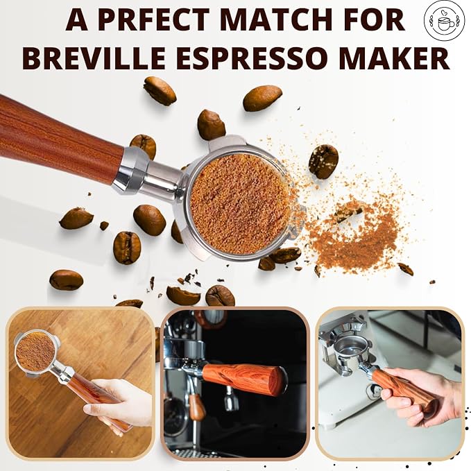 Espresso Portafilter 54mm Bottomless Rosewood Compatible with Breville Duo-temp, Infuser, Bambino, Barista Express, Barista Touch, and Barista Pro Espresso - Stainless Steel Filter Basket Included