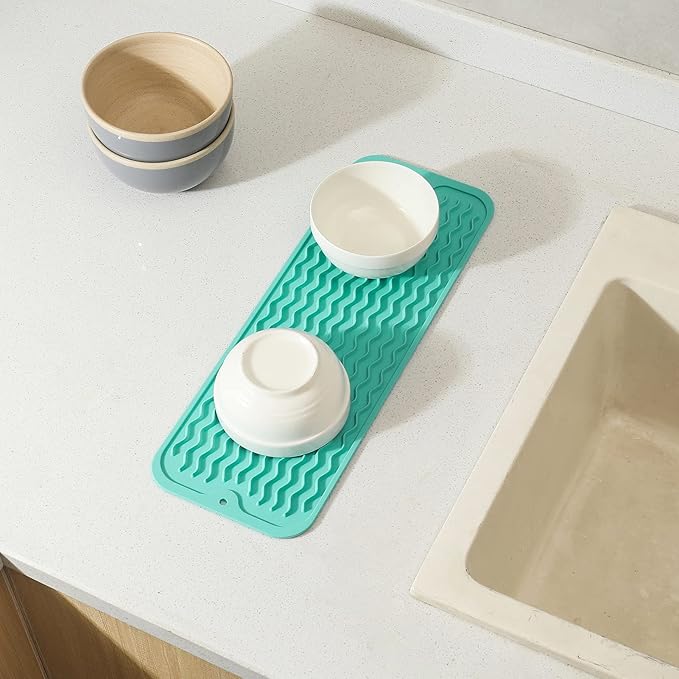 MicoYang Silicone Dish Drying Mat for Multiple Usage,Easy clean,Eco-friendly,Heat-resistant Silicone Mat for Kitchen Counter,Sink,Bar,Bottle,or Cup Mint M 17 inches x 6 inches