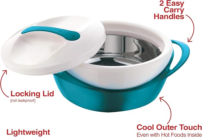 Pinnacle Large Insulated Casserole Dish with Lid 2.6 qt. Elegant Hot Pot Food Warmer/Cooler -Thermal Soup/Salad Serving Bowl Stainless Steel Hot Food Container–Best Gift Set for Moms –Holidays Teal