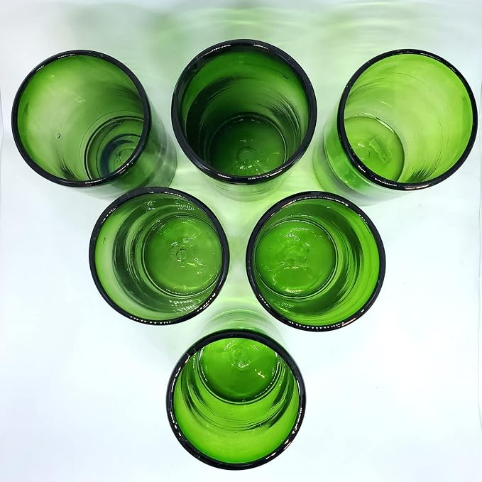 Solid Emerald Green 14 oz Drinking Glasses (set of 6), Recycled Glass, Lead-free, Toxin-Free (14oz Drinking)