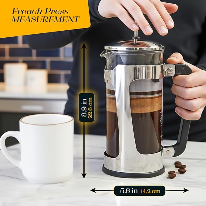 ESPRO Plus P5 French Press Coffee Maker – Patented Double Micro-Filter for Grit Free Brew, Heat-Resistant Thicker Borosilicate Glass Coffee Press – (18 oz)