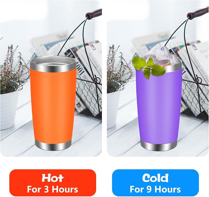 VEGOND 20oz Tumbler with Lid and Straw Stainless Steel Tumbler Cup Bulk Vacuum Insulated Double Wall Travel Coffee Mug Powder Coated Coffee Cup, Orange, 6 Pack