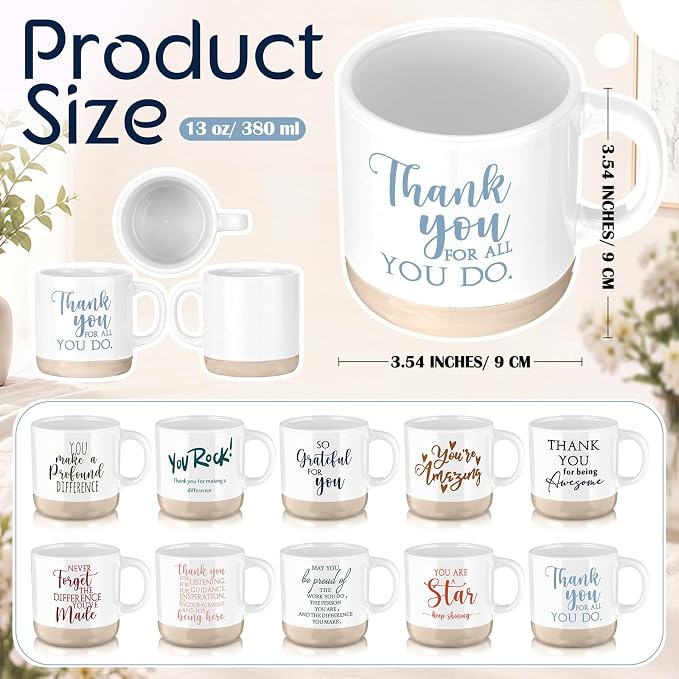 Didaey 10 Pcs Thank You Mugs Bulk Appreciation Gifts for Employee Coworkers Teachers Nurse Office Staff Inspirational Ceramic Thank You Coffee Mugs for Housekeeper Vet Tech Medical Assistant