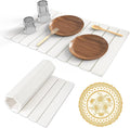 Stone Dish Drying Mat, 24"(L)×16"(W) - Fast-Drying, Collapsible Kitchen Counter Mat for Dishes, Cups & Bottles with Sanding Tool + Placemat, White