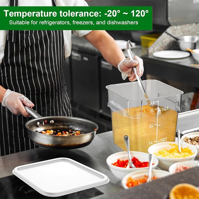 FoldTier 2 Pieces Square Food Storage Containers Polycarbonate Clear food Container with Lid Commercial Storage with Graduations for Commercial Kitchen Dough Marinating Meat (White,2 Qt,4 Qt)
