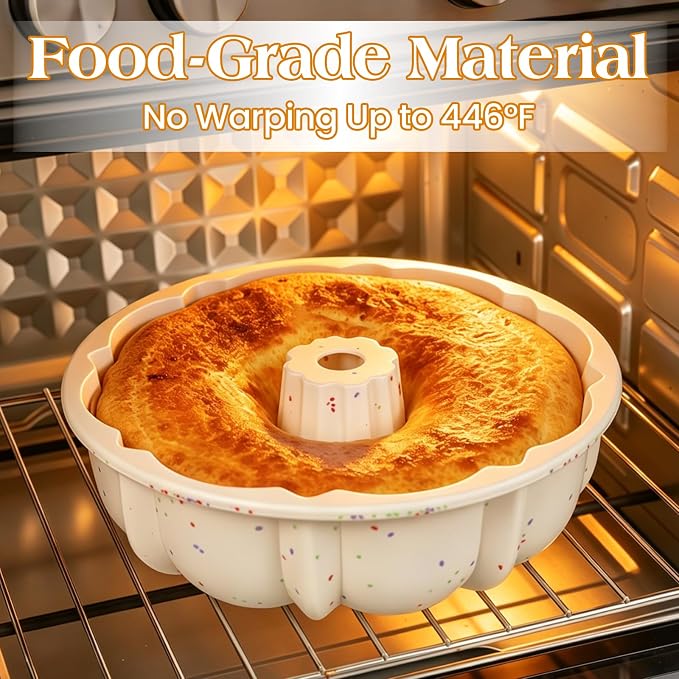 Vinino 9.5 Inch Silicone Fluted Tube Cake Pan with Metal Reinforced Frame, Pound Cake Pan Mold, BPA Free Silicone Bakeware for Cake, Bread, Jello, Gelatin, Flan, 1 Pack