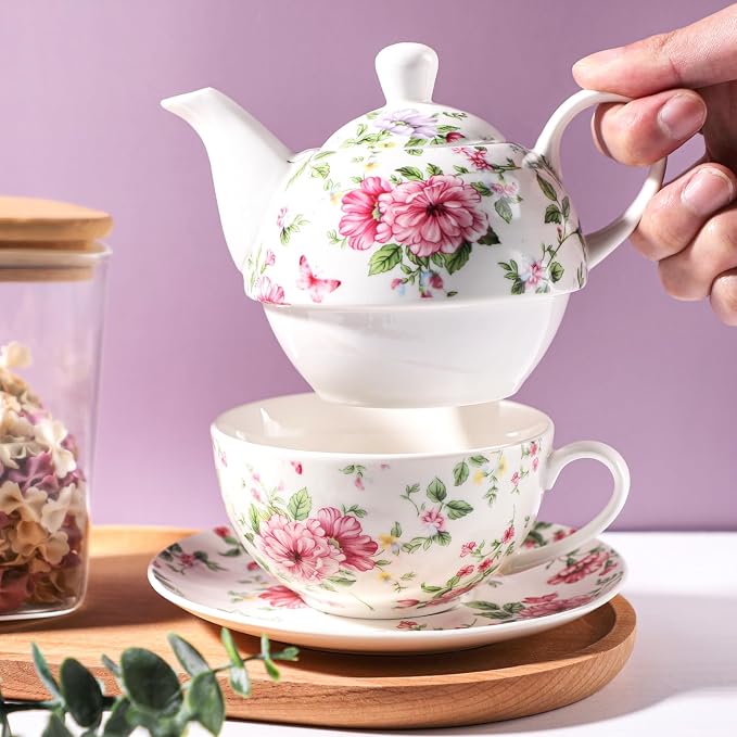 Tea Cup Set Ceramic Including 1 Teapot with lid 1 Tea Cup with 1 Sauser (C1)