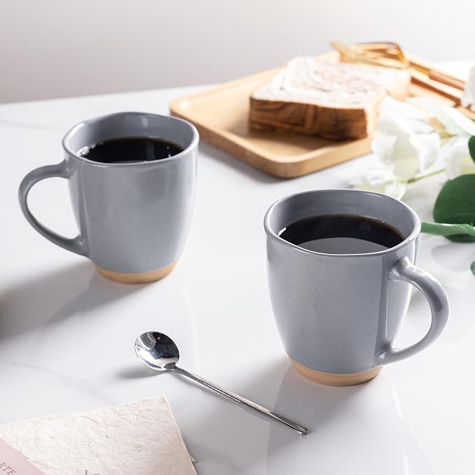 AmorArc 12oz Coffee Mugs set of 4, Stoneware Coffee Mugs with Rustic Terracotta Underside for Latte/Cappuccino/Milk/Cocoa, Dishwasher&Microwave Safe, Gray