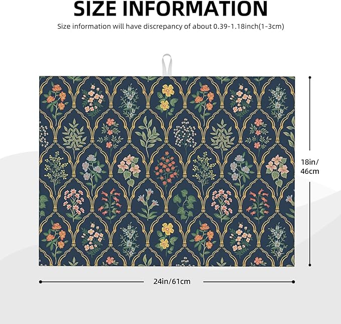 2Pcs Dish Drying Mats Faucet Mats Sets Large Size Coffee Mats Sink Faucet Mat Splash Guard for Kitchen Counter Bathroom Sink Coffee Bar Kitchen Decor (Vintage Flowers, 18"x24" 15" x 5.5"Set)