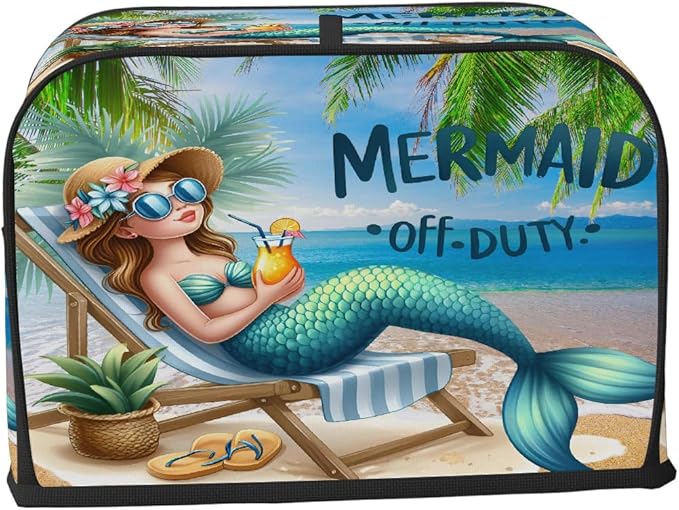 Beach Turquoise Mermaid Toaster Cover 2 Slice Dust and Fingerprint Protection Toaster Bread Maker Covers Washable Kitchen Small Appliance Covers for Kitchen Accessories Decor Bakeware Women Gift