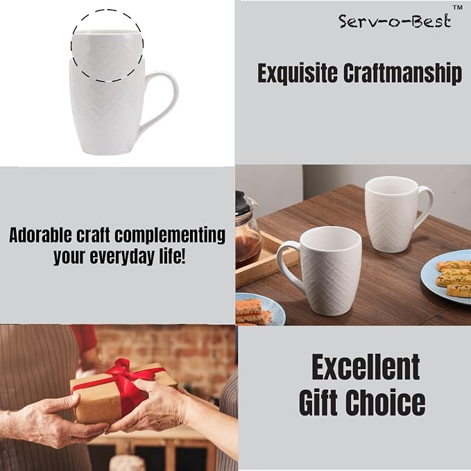 White Ceramic Coffee Mug Set of 6 – 12 oz Large Coffee Cups with Handles, Durable Porcelain Mugs for Coffee, Tea, Hot Chocolate & Milk – Microwave & Dishwasher Safe
