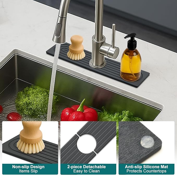 Small Stone Kitchen Sink Faucet Mat Diatomite Water Absorbing Stone Tray for Sink Protector Quick Dry Around Faucet Sink Splash Guard Drying Mat for Kitchen Counter Decor