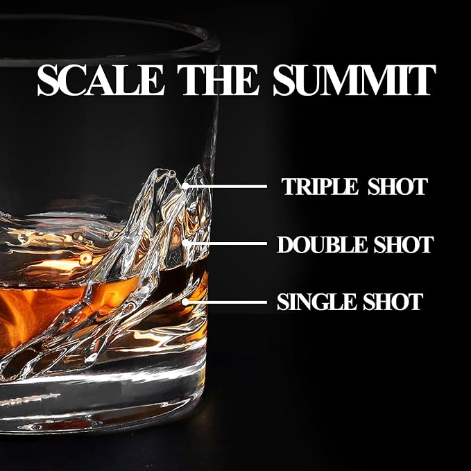 LIITON Grand Canyon Heavy Crystal Whiskey Glasses Gift Set of 4, Thick Freezable Bourbon Glass 1lb Each, Premium Whiskey Gifts for Men, Frozen Crystal Chills Cocktails, 10 oz