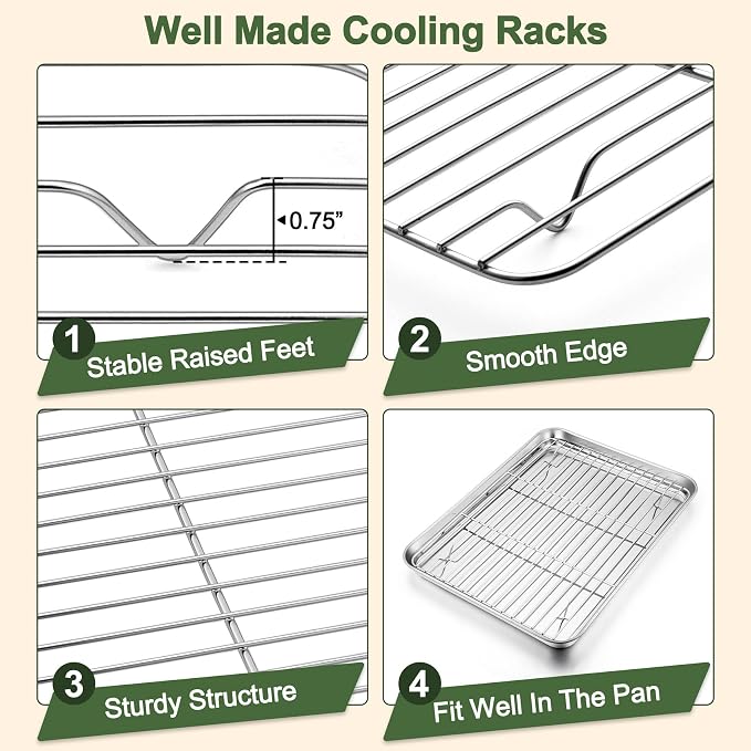 TeamFar Baking Sheet with Rack Set (3 Pans + 3 Racks), 16/12.5/10.5 Inch Stainless Steel Cookie Sheets Baking Pans Trays and Cooling Racks for Cooking Roasting, Non-Toxic & Heavy Duty, Dishwasher Safe