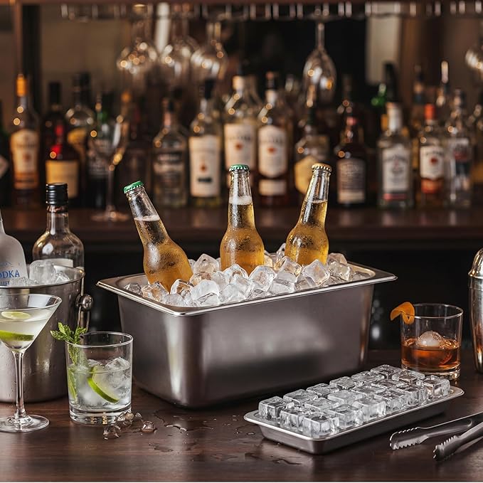 Baderke Stainless Steel Ice Cube Tray Ice Bucket 18 Slot Heavy Duty Metal Icecube Mold Wine Beer Champagne Bucket Container for Bars Parties Picnics