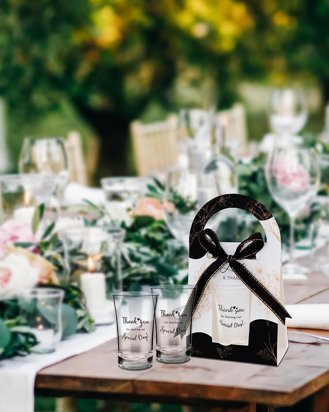 Wedding Favors for Guests-100 Sets Acrylic Clear Wedding Party favors bulk Shot Glasses,Plastic Glasses Thank You Gifts with Treat Boxes for Bridal Shower Friends Family Guests