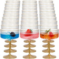 Jingmore 24 Pcs Ribbed Martini Glasses 10 oz Disposable Plastic Vintage Ribbed Coupe Glasses with Gold Rim Cocktail Unbreakable Dessert Parfait Glassware for Wedding Party Supplies (Gold)