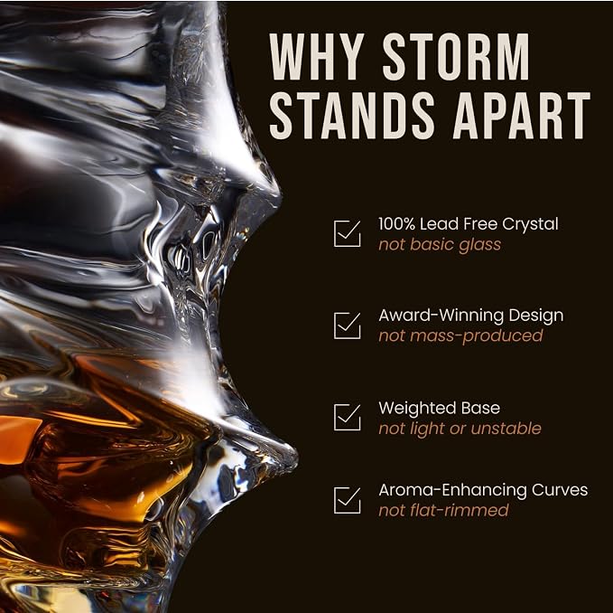 TSUKIGLASS® Storm Japanese Crystal Whiskey Glasses Set of 2 – Old Fashioned Rocks Tumblers, 10oz Lead-Free Crystal, Gift Ready Box for Bourbon, Father's Day Present for Men, Scotch & Cocktails