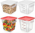Lallisa 4 Pcs 8qt & 4qt Clear Food Storage Containers with Lids Handles and Scales, Stackable Plastic Square Food Storage Containers for Dough Proofing Baking Kitchen Restaurant(White, Red)