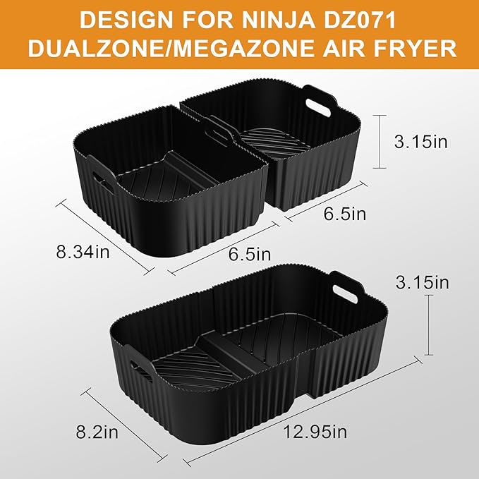 HOMELYLIFE Air Fryer Silicone Liners for Ninja DZ071 7-QT DualZone Megazone Air Fryer, 2 Pcs Liners for Dual 3.5QT Baskets and 1 Pcs Liner for 7-QT Megazone Basket, 3 Pcs Air Fryer Accessories