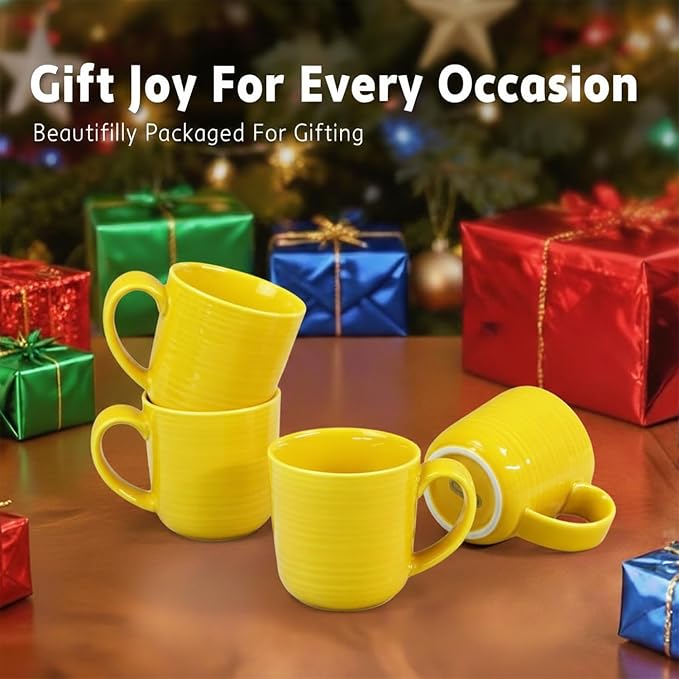 Ceramic Coffee Mugs Set of 4, 12 Ounces Ceramic coffee mug,heavy mug with Comfortable Handles,Dishwasher & Microwave Safe，coffe mug Sets 4 Beautiful Colors, tea mug for Coffee, Tea. (YELLOW)