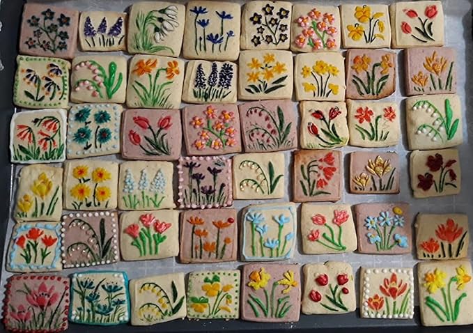 SPRING FLOWERS Embossing Rolling Pin with 16 Different Flowers in Squares. Dough and Clay Roller for Embossed Cookies and Pottery. Cookie and Ceramic Stamp. Baking Gifts for Women by Algis Crafts