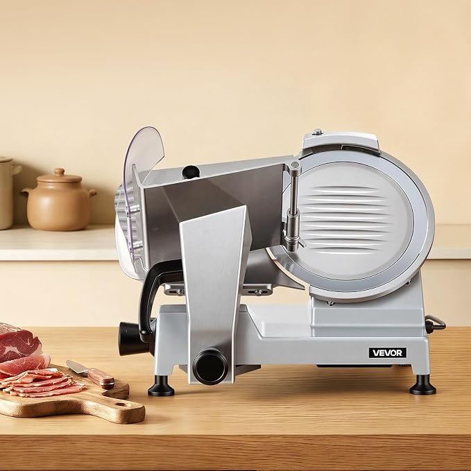 VEVOR Commercial Meat Slicer, 10 inch Electric Food Slicer, 240W Frozen Meat Deli Slicer, Premium Chromium-plated Steel Blade Semi-Auto Meat Slicer For Commercial and Home use | Commercial and Home Use, Premium Chromium-plated Steel Blade Semi-Auto Mac...