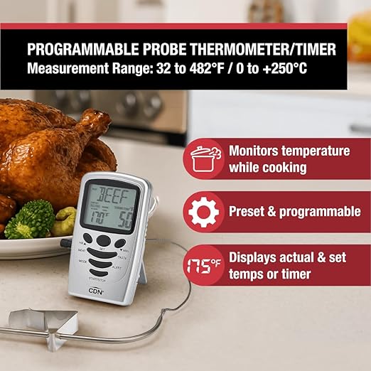 CDN Gifts Set 3-Piece Chef's Thermometer Set, Including Digital Probe Timer, Meat Thermometer, Grill/Oven Surface Thermometer.
