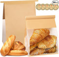 Heavy Duty Paper Bread Bags with Tin Tie Tab Lock 100PCS, Loaf Bag with Clear Front Window, Storage Packaging Treat Bag for Bakery Cafe Homemade Bread 10.2" × 5.1" × 6.3"