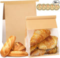 Heavy Duty Paper Bread Bags with Tin Tie Tab Lock 50PCS, Loaf Bag with Clear Front Window, Storage Packaging Treat Bag for Bakery Cafe Homemade Bread 10.2" × 5.1" × 6.3"