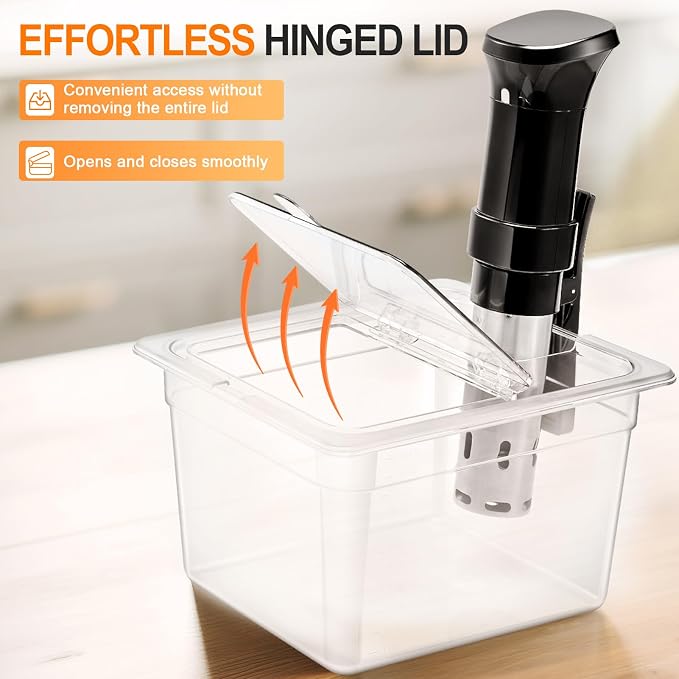 HOMENOTE Sous Vide Container 12 Quart with Universal Collapsible Hinged Lid,Sous Vide Accessories Kit BPA Free,Compatible with Anova and Most Sous Vide Cookers