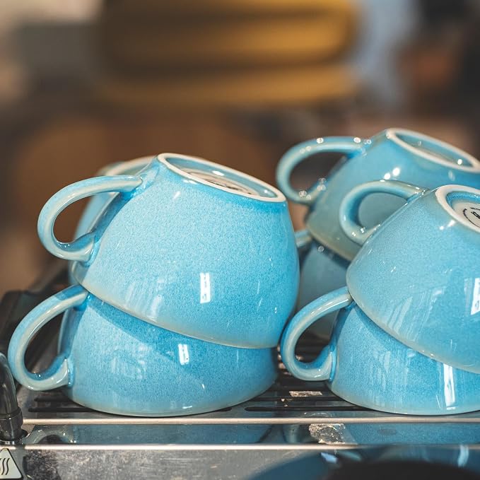 Loveramics Coffee Cup Ceramic, 10 oz Latte Art Cup with Saucer for Cappuccino, Tea, Espresso, Thick - walled stoneware Cappuccino mug Set for Cafe and Barista - Potters Colours (Ice Blue, 10OZ)