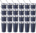 Volhoply 20oz Stainless Steel Tumbler with Lid and Straw Bulk 24 Pack,Double Wall Insulated Travel Iced Coffee Mug Fits Cup Holder,Powder Coated Cups for Hot/Cold Drinks,Christmas Gifts（Navy,24 Set）