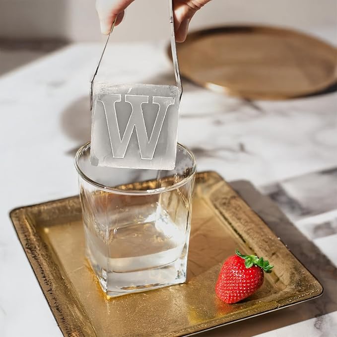 Monogrammed Ice Cubes Mold with Lid, 2 inch Whiskey Ice Cube Tray, Personalized Initials Silicone Cocktail Ice Cube Mold, Wedding Monogram, Thank You Gift, Gifts for Dad (Letter W)