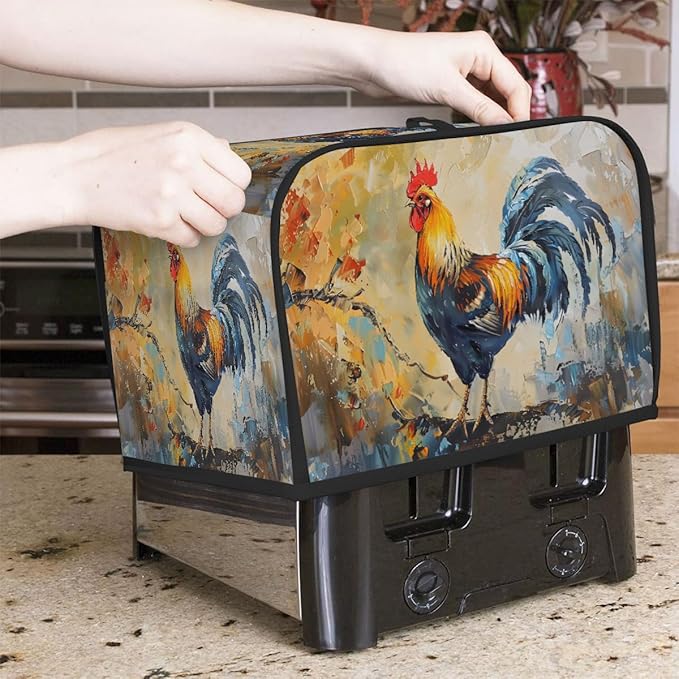 Animals Rooster Retro Vintage 4 Slice Toaster Cover Dust And Fingerprint Bread Maker Cover Bakeware Protector Washable Appliance Covers Kitchen Accessories For Home Kitchen Women Gift