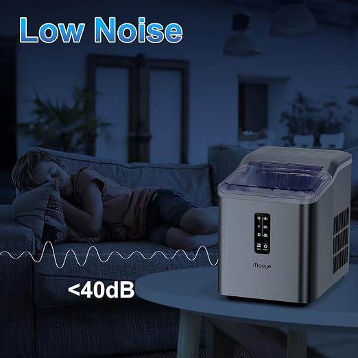 Countertop Ice Maker Machine, 26.5 lbs in 24Hrs, Electric ice Maker and Compact ice Machine with Ice Scoop and Basket, 2 Sizes of Bullet Ice for Home/Kitchen/Office