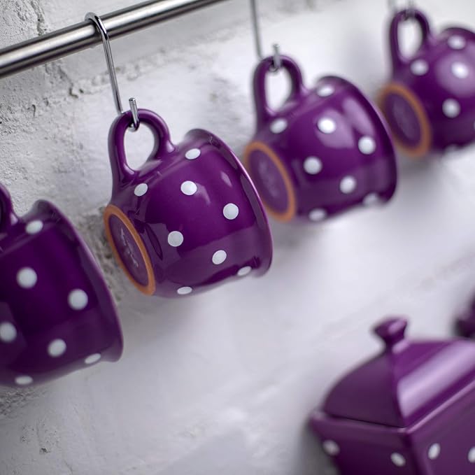 City to Cottage Handmade Purple and White Polka Dot Ceramic 8.4oz/250ml | Cappuccino, Coffee, Tea Cup and Saucer, Unique Designer Pottery for Tea Lovers