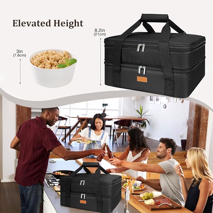 Expandable Casserole Carrier Bag - Double Decker Food Bag, Insulated Casserole Carrier for Hot or Cold Food, Lasagna Holder Tote for Picnics,Beaches,Traveling or Gifts