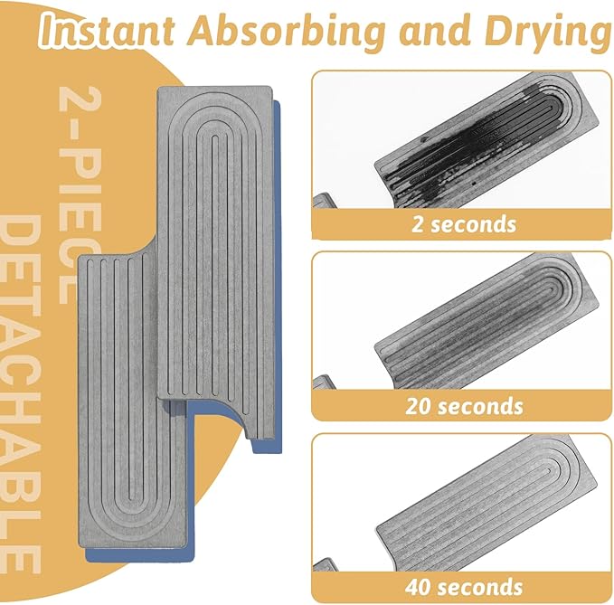 Stone Faucet Mat For Kitchen Sink, 20" Diatomite Fast Drying Stone Kitchen Sink Mat, Super Absorbent, Sink Stone Quick Dry Around Faucet, Stone Sink Splash Guard For Bathroom, Zen Gift, Light Grey