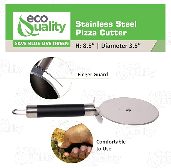 EcoQuality Stainless Steel Pizza Cutter Wheel with Sharp Blade for Cutting Pies, Pizza, Crusts Built in Finger Guard for Safety, Comfortable Grip, Dishwasher Safe - 8.5inch (10)