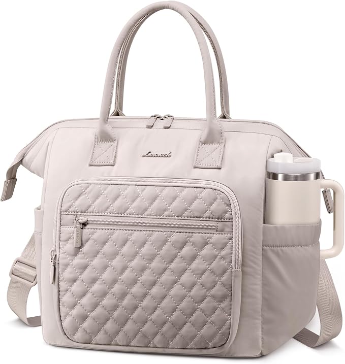LOVEVOOK Lunch Bag Women, Puffer Insulated Adult Lunch Box for Women Work, Wide Opening Leakproof Cooler Tote for Office Campus Picnic Beach with Cup Holder, Loncheras Para Mujer with Shoulder Strap