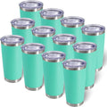 AIANJI 20oz Tumbler Bulk Stainless Steel Tumblers with Lid Vacuum Insulated Double Wall Travel Coffee Mug Powder Coated Tumbler Cup for Hot and Cold Drinks(Light Blue, 12 pack)