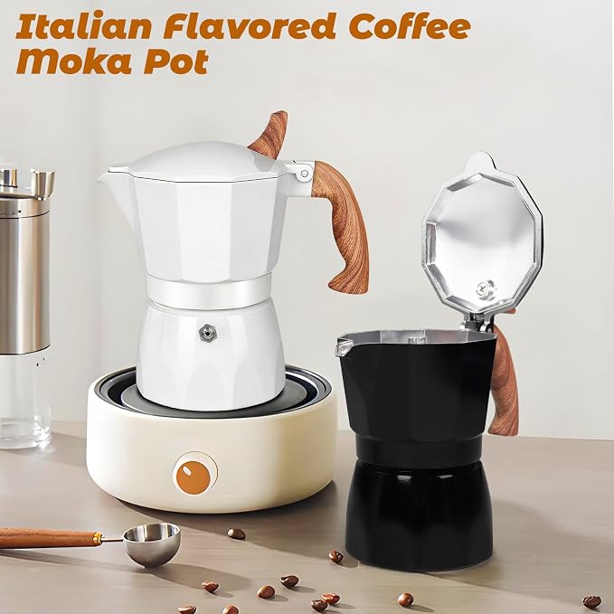 3 Cup Aluminum Moka Pot Classic Stovetop Espresso Coffee Maker 150ml 5oz Coffeemaker Percolator Mocha Pot Greca Coffee Maker Cafe Makers for Italian and Cuban Café Brewing White
