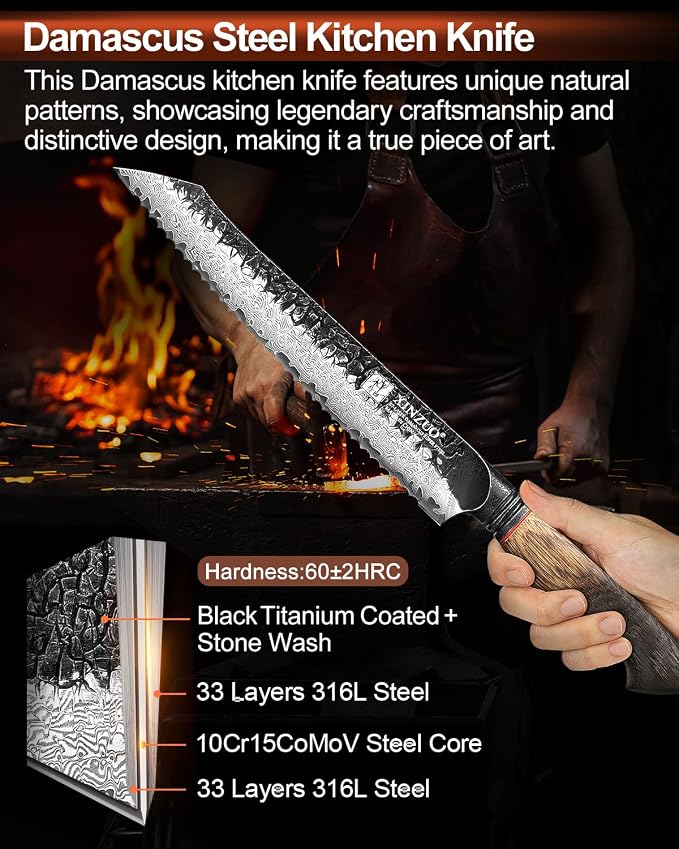 XINZUO Bread Knife For Homemade，Serrated Bread Knife 8.5 Inch Damascus Steel Sharp Slicer Less Crumbs For Bagels, Sourdough, And Soft Produce With Wood Handle