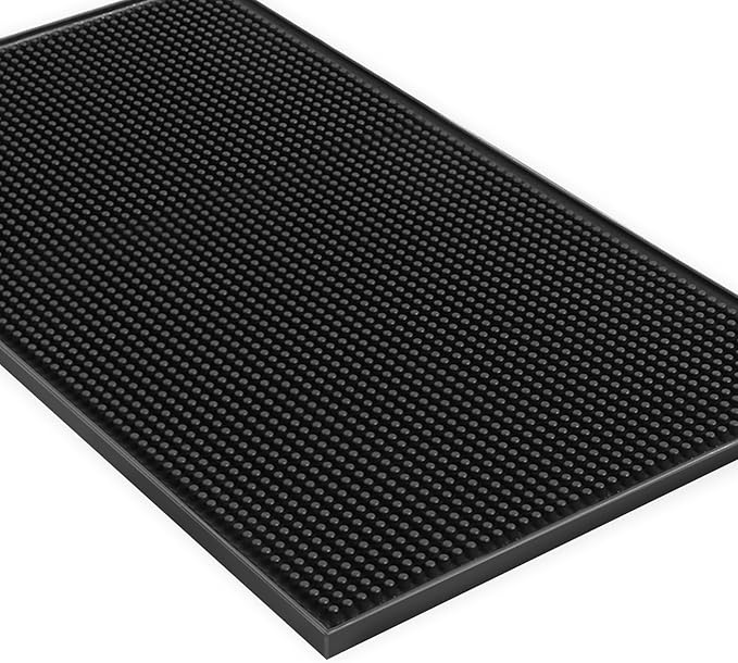 Large Rubber Bar Mat 24"x12" 1cm Thick, Durable Non-Slip Bar Mats for Bartending, Spill Mats for Counter Top，Kitchen, Coffee Bar, Restaurant, Dish Drying Mat, Glass Drying Mat, 2 Packs Black