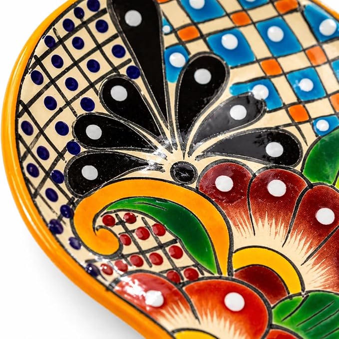 Talavera Spoon Rest – Hand-Painted Ceramic Utensil Rest Handmade in Mexico, 10" Large for Stove Top and Counter, Dishwasher Safe Lead Free, Gift Ready Cuchara Multicolor