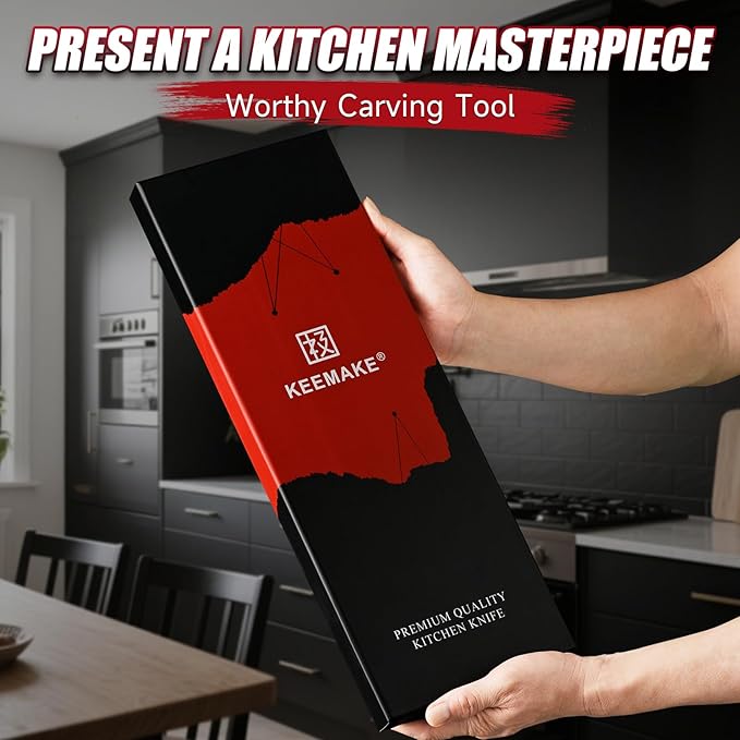 KEEMAKE BBQ Carving Knife Set - 10" Butcher Knife & 10" Honing Rod Slicing Knife Set for Meat Cutting Razor Sharp German Steel with Ergonomic Handle Full Tang Design Gift Box Included