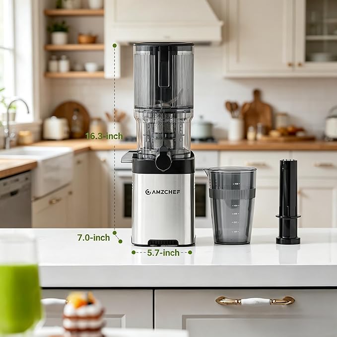 Cold Press Juicer Machine, 5.4" Wide Self-Feeding Chute for Whole Fruits & Vegetables, Masticating Juice Extractor with Large Auger & Triple Strainers, High Juice Yield, Easy to Clean